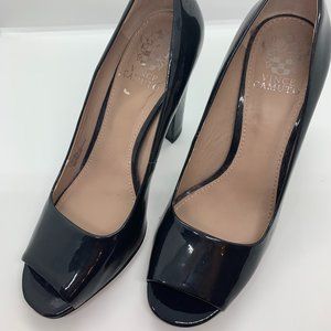 Vince Camuto Navy Blue Patent Leather Peep Toe w/4" Chunky Block Heel - Size 8.5